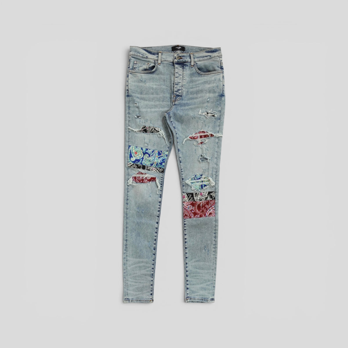 Amiri Pajama Art Patch Jeans in Light Vintage