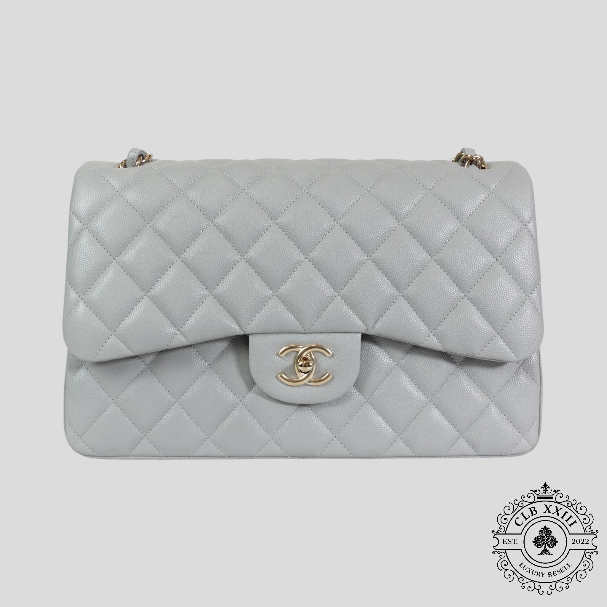 Chanel Caviar Leather Jumbo Quilted Flap Bag in Grey