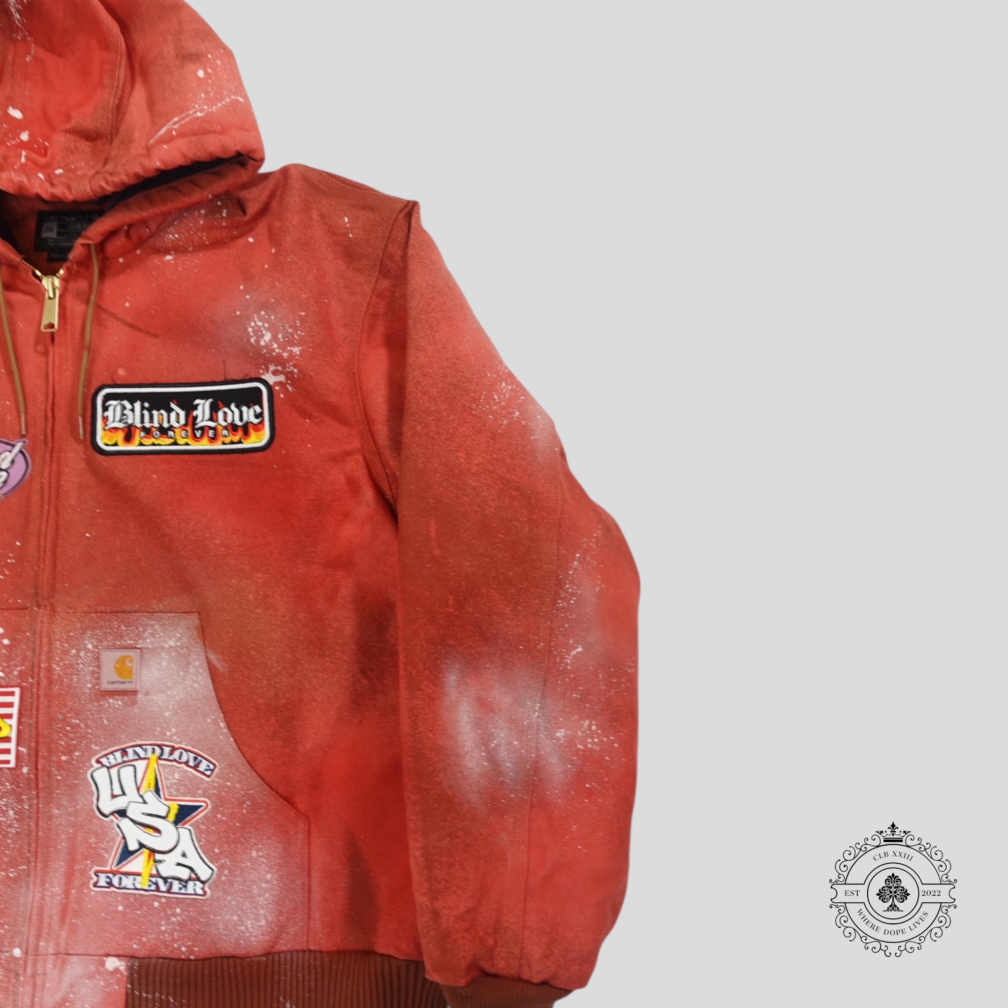 Blind Love Patchwork Carhartt Work Jacket in Red