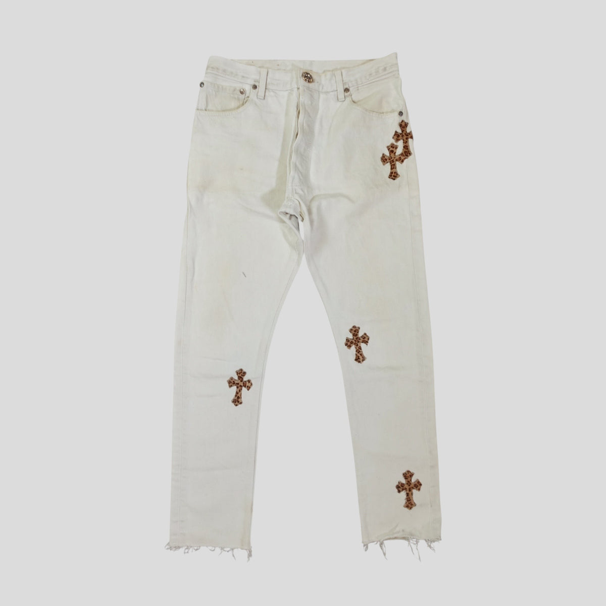 Chrome Hearts Leopard Cross Patch Jeans in White