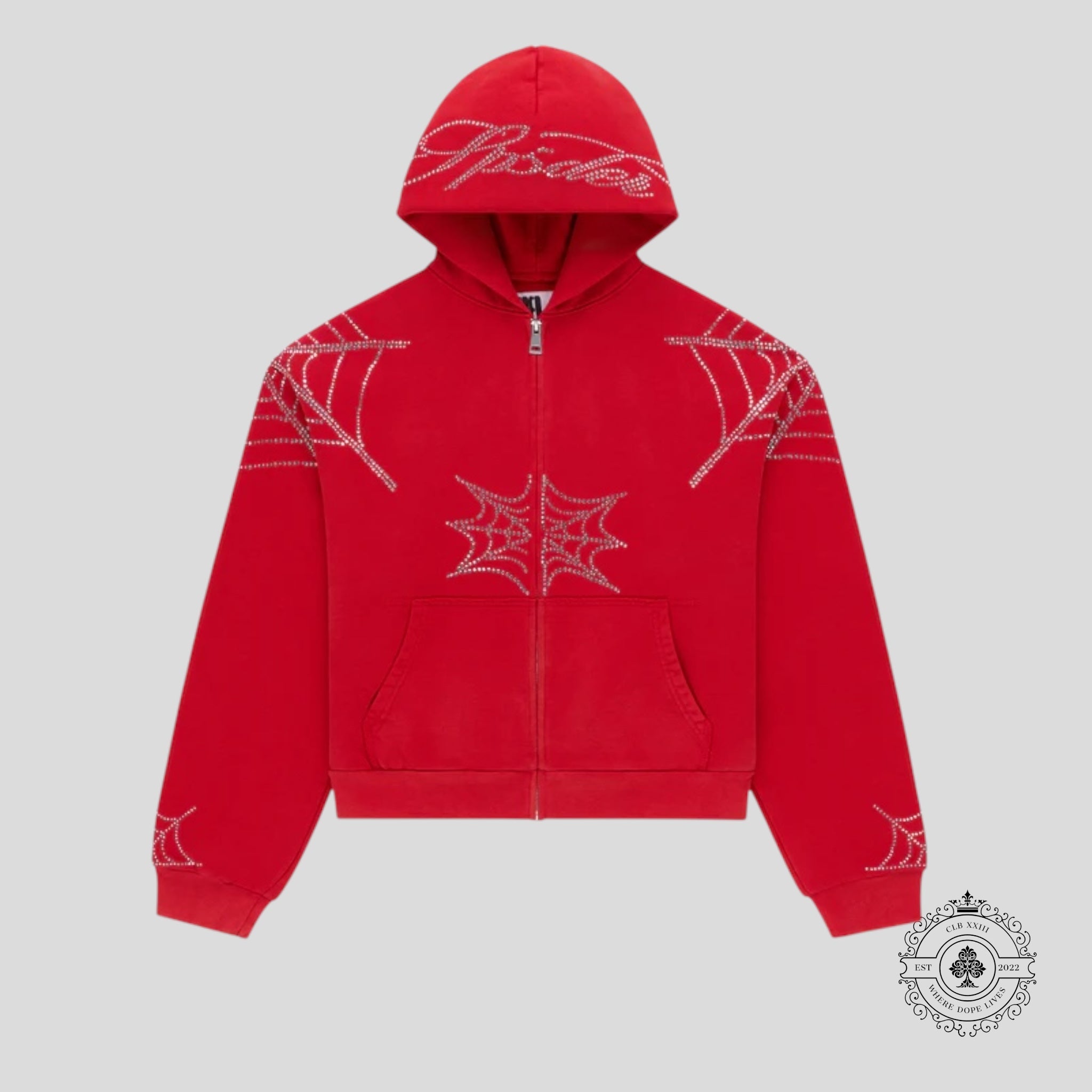 Sp5der Rhinestone Web Zip Up in Red
