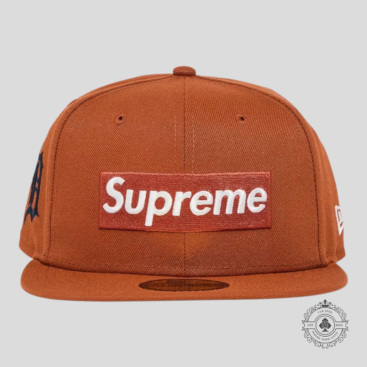 Supreme MLB Teams Detroit Box Logo New Era Fitted Cap in Burnt Orange