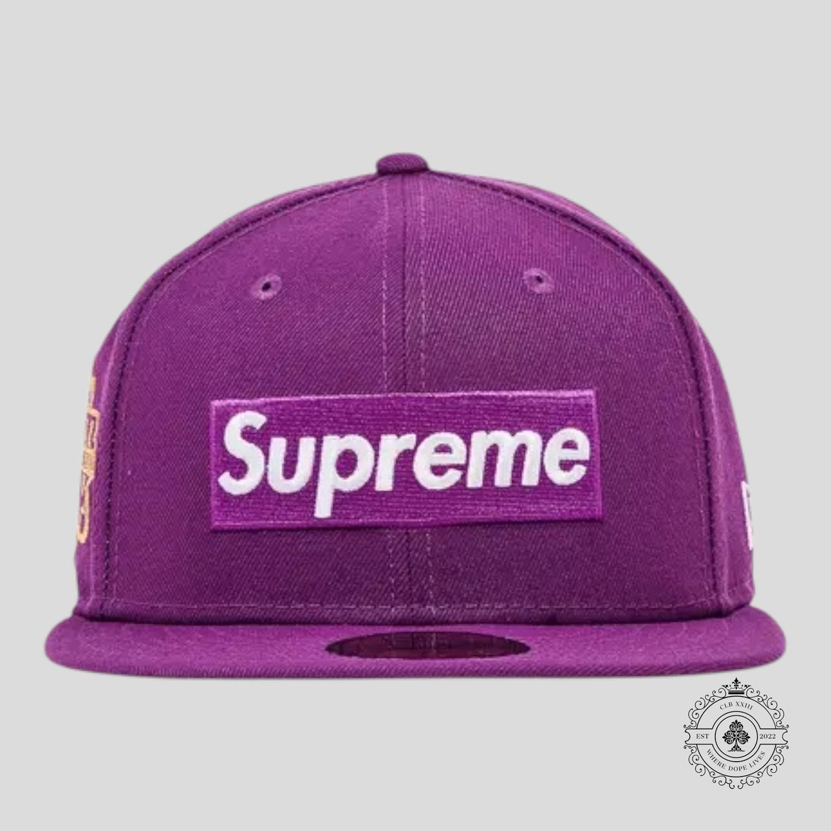 Supreme Championship Box Logo New Era Hat in Purple