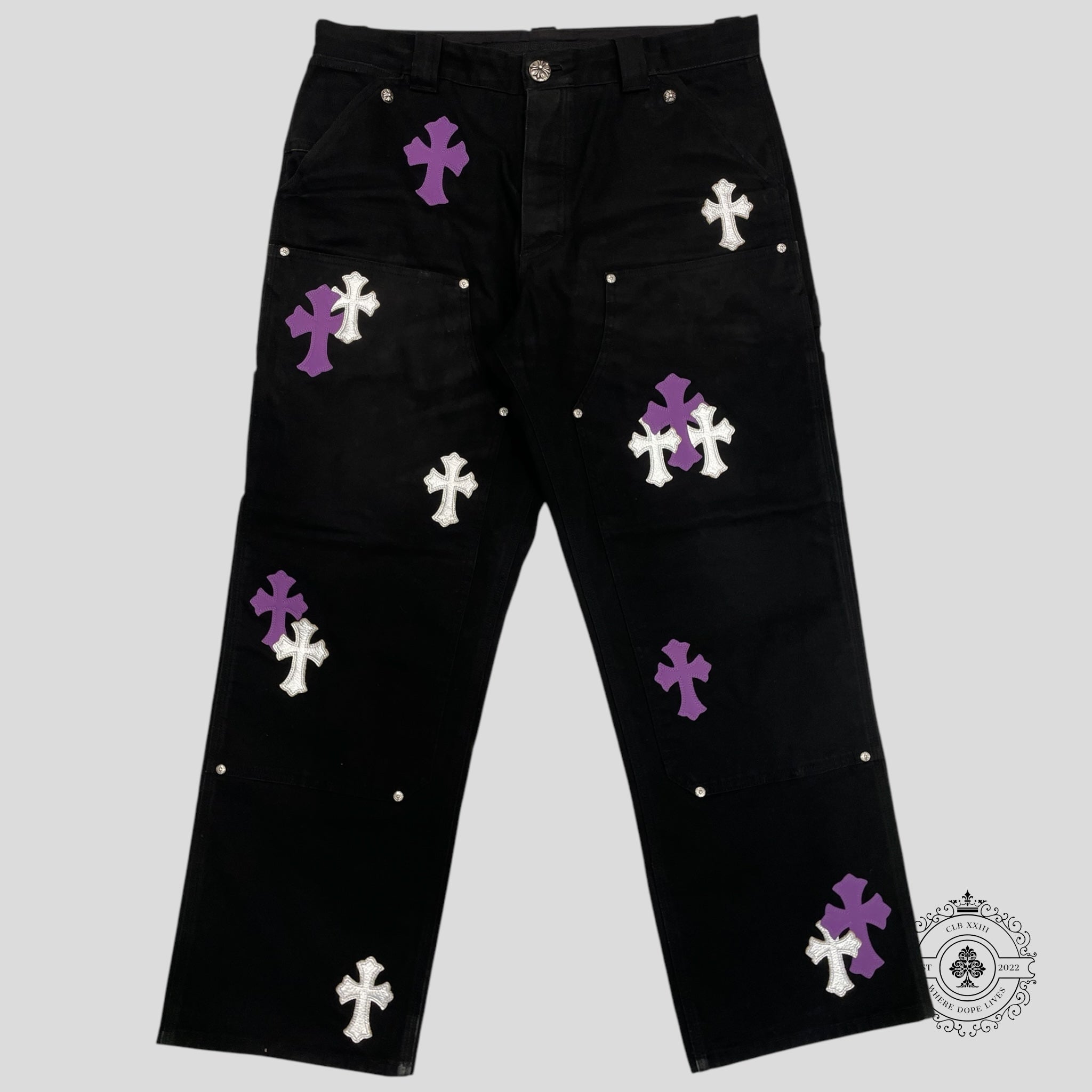 Chrome Hearts Purple Cross Patch Double Knee Carpenter Pants