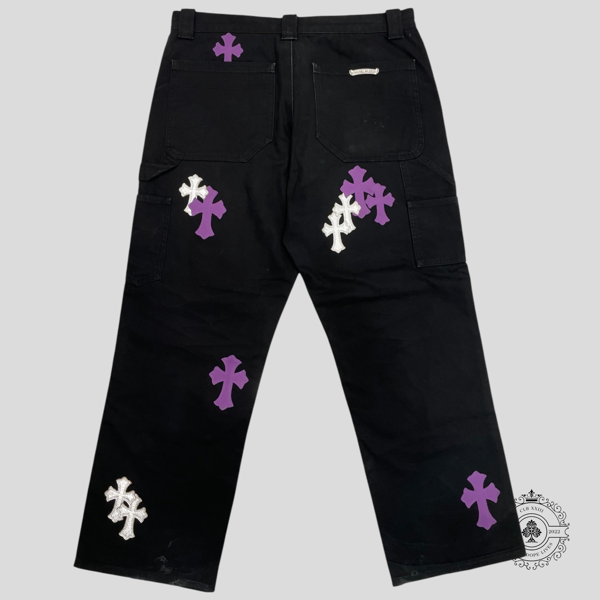 Chrome Hearts Purple Cross Patch Double Knee Carpenter Pants