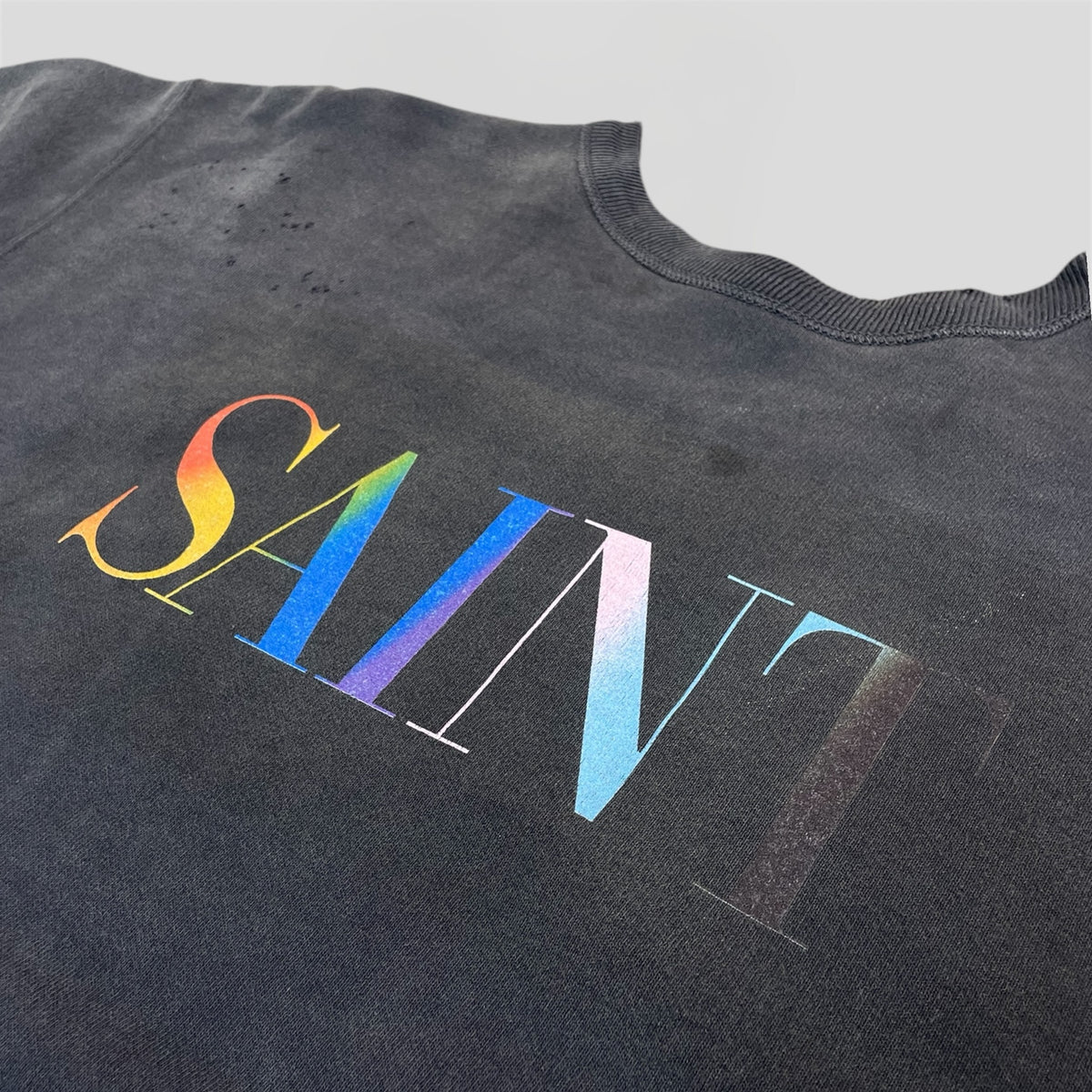 Saint Michael Rainbow Crewneck in Washed Black