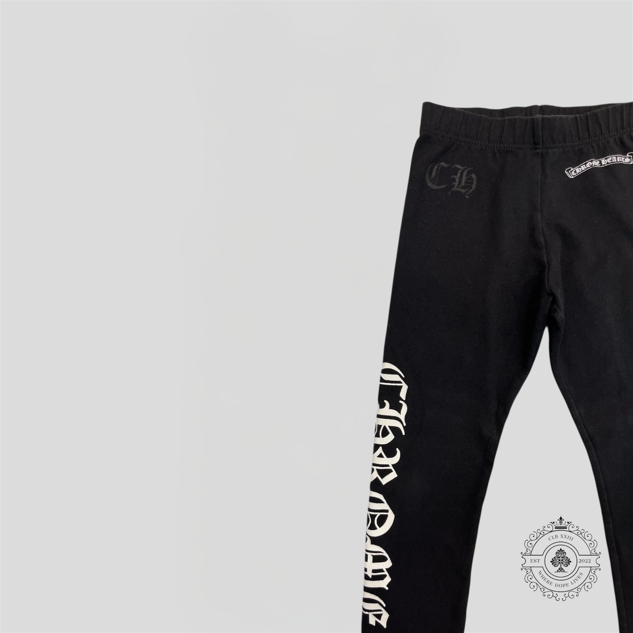 Chrome Hearts Scroll Logo Kids Leggings in Black/White