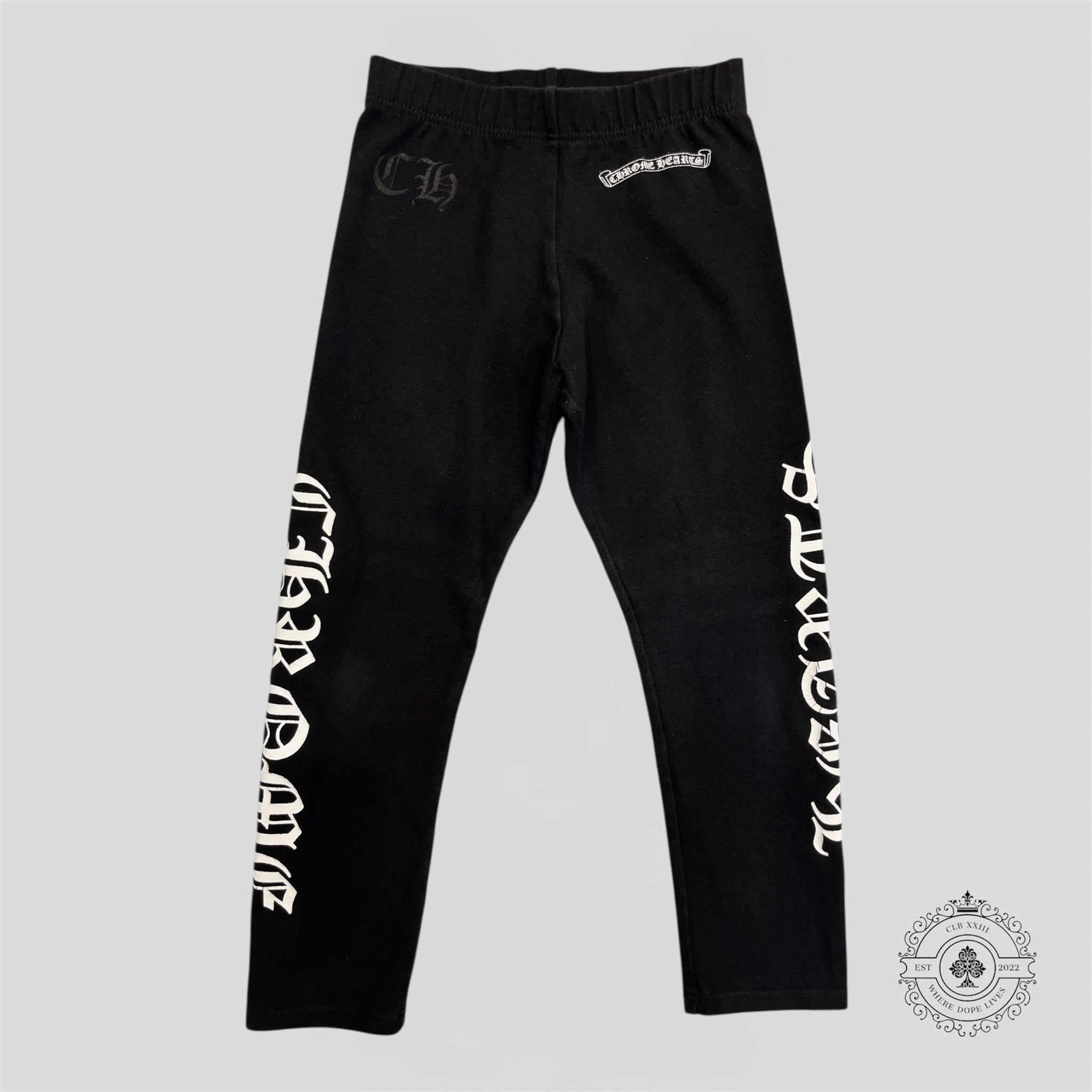 Chrome Hearts Scroll Logo Kids Leggings in Black/White