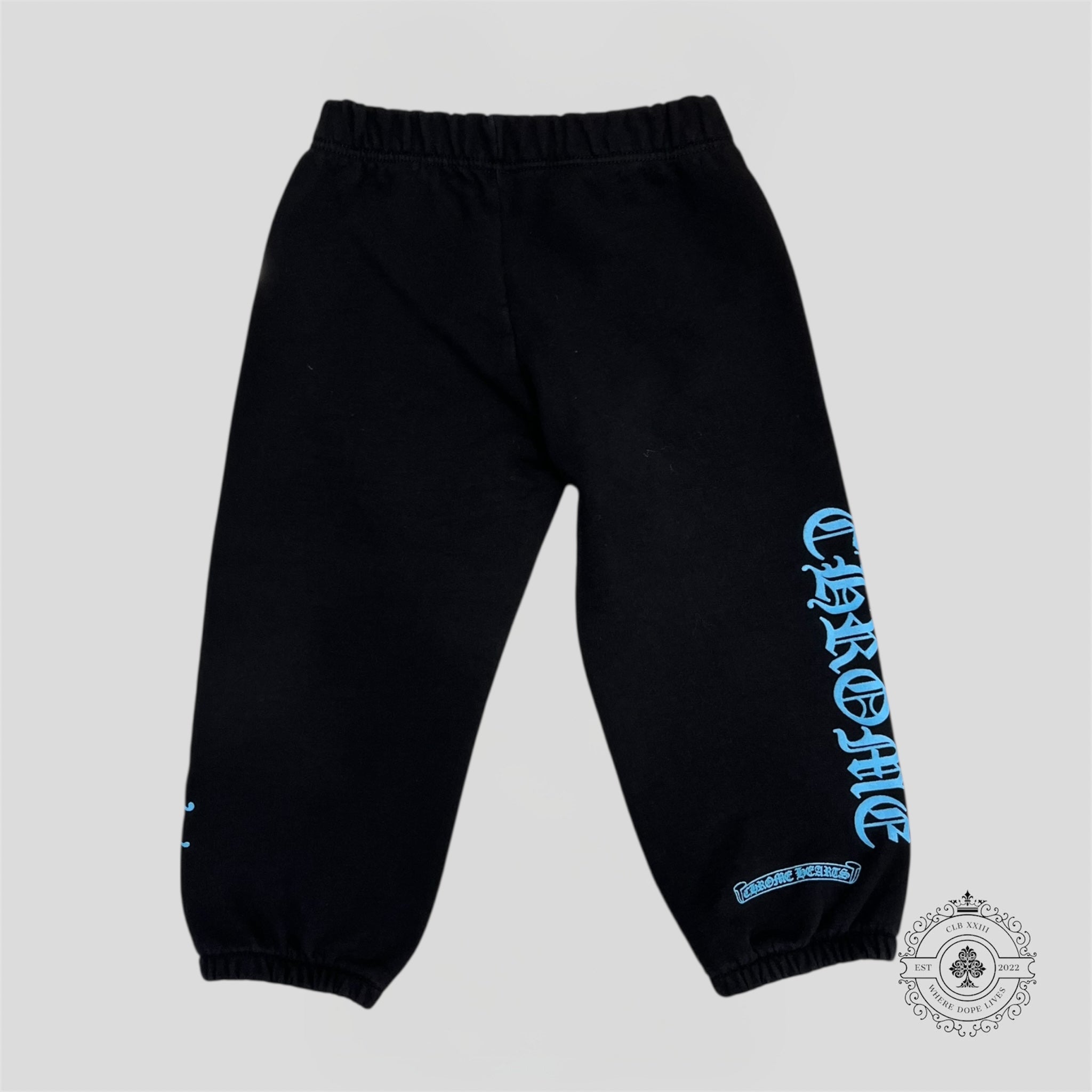 Chrome Hearts Scroll Logo Kids Sweatpants in Black/Blue