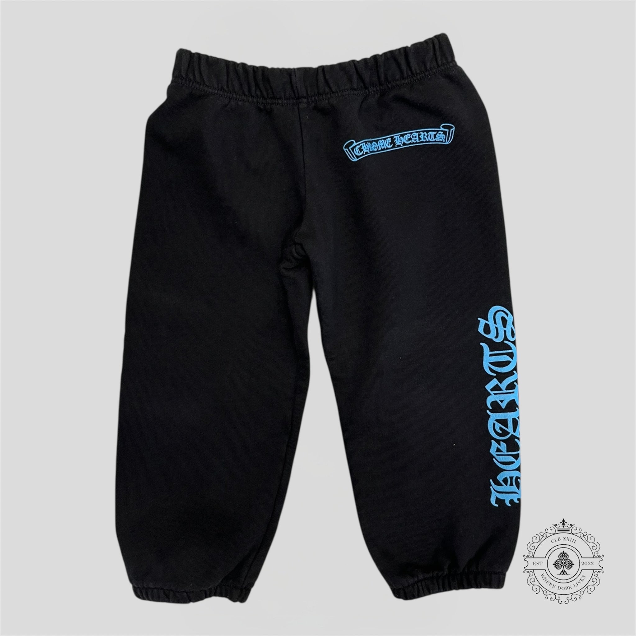Chrome Hearts Scroll Logo Kids Sweatpants in Black/Blue