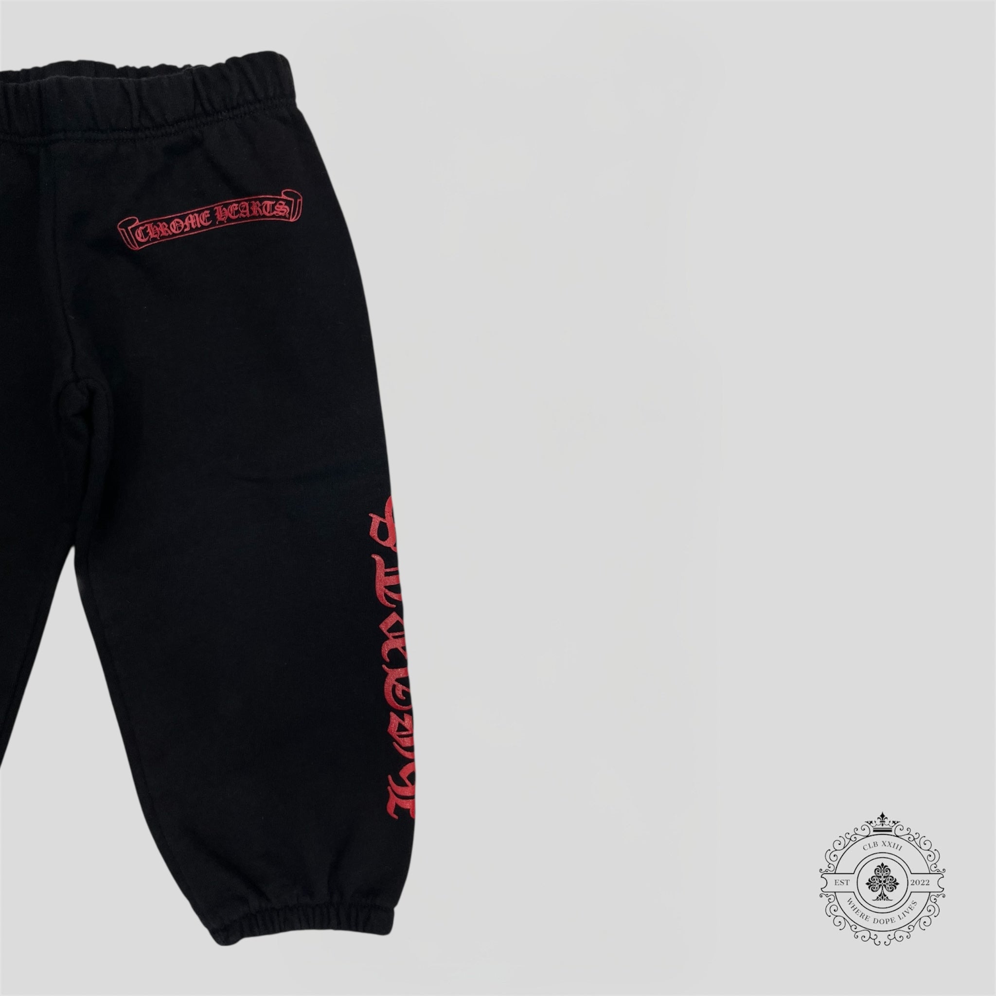 Chrome Hearts Scroll Logo Kids Sweatpants in Black/Red