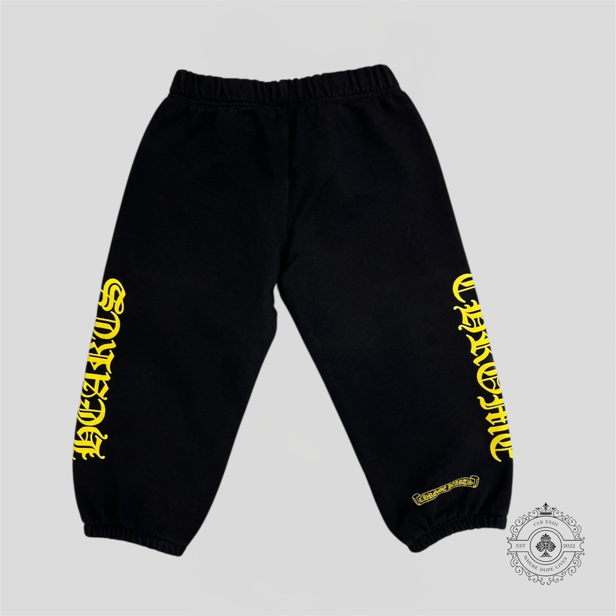 Chrome Hearts Scroll Logo Kids Sweatpants in Black/Yellow