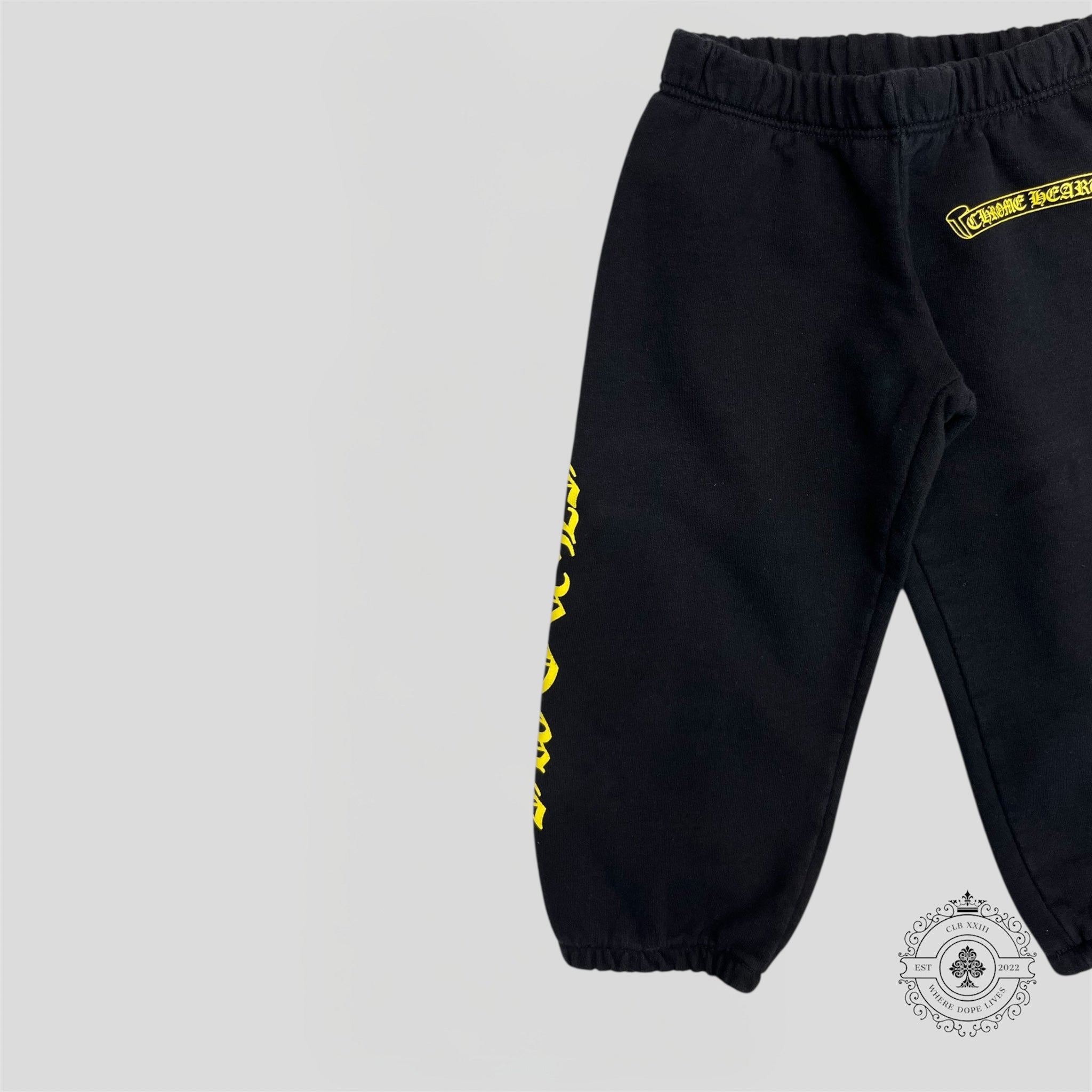 Chrome Hearts Scroll Logo Kids Sweatpants in Black/Yellow