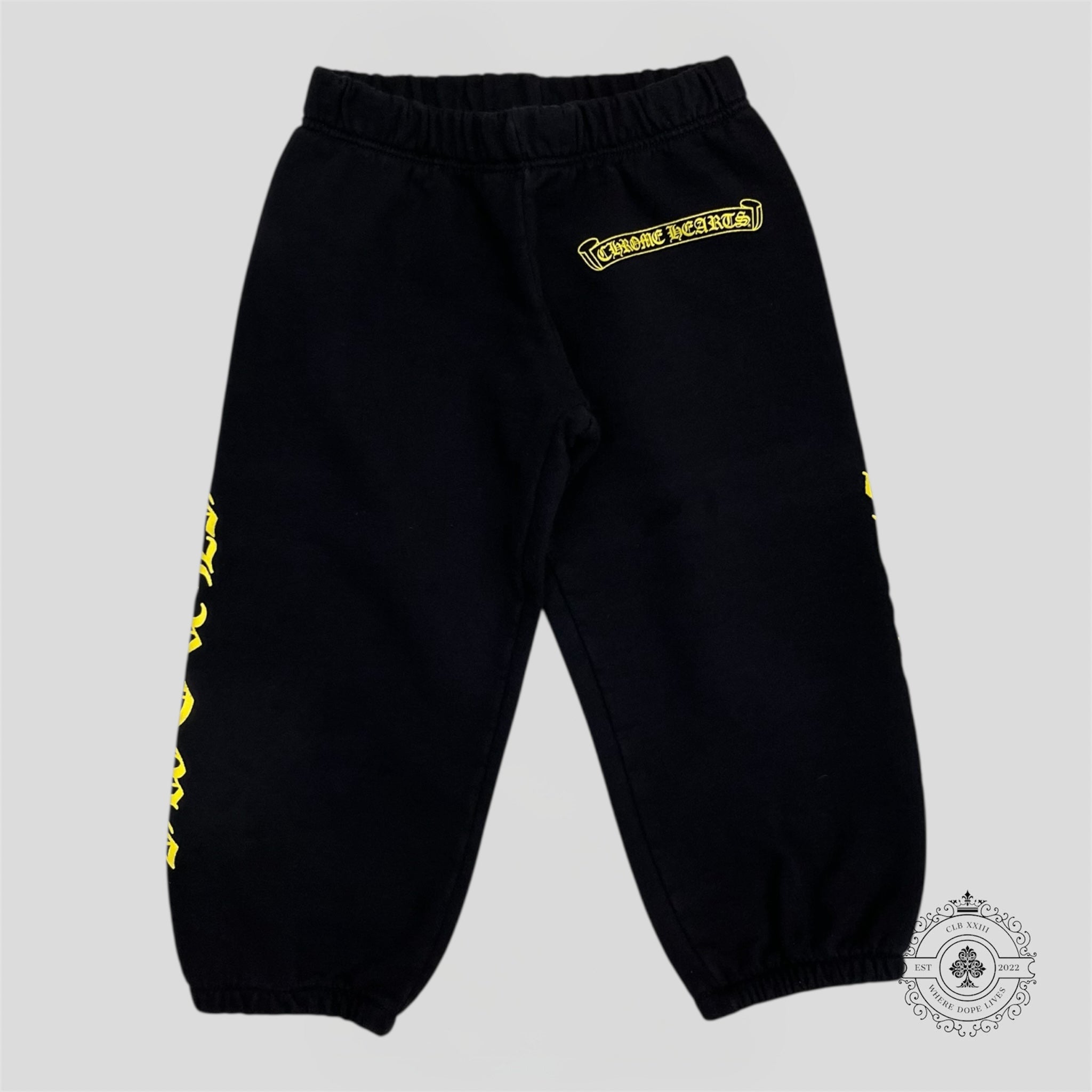 Chrome Hearts Scroll Logo Kids Sweatpants in Black/Yellow
