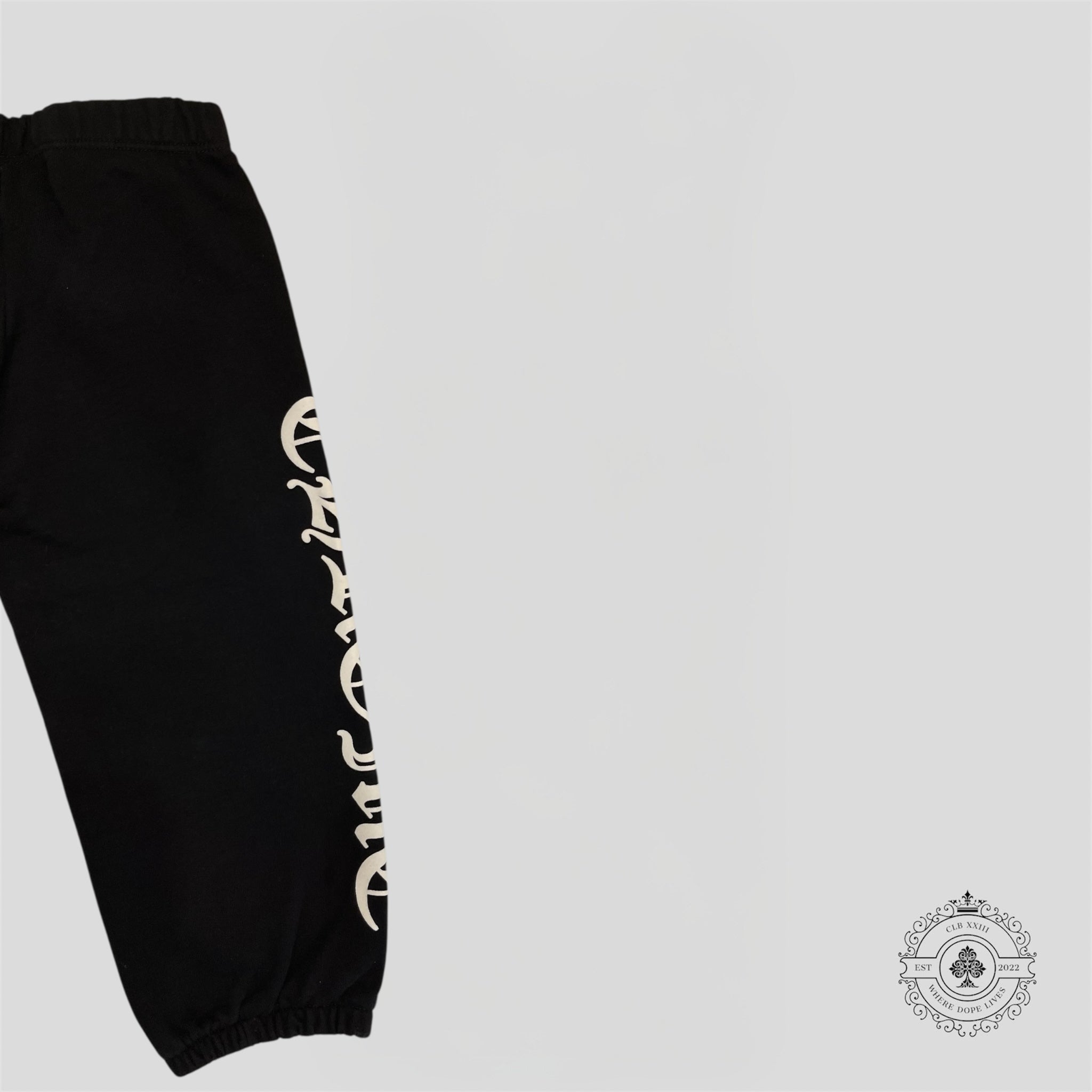 Chrome Hearts Scroll Logo Kids Sweatpants in Black/White