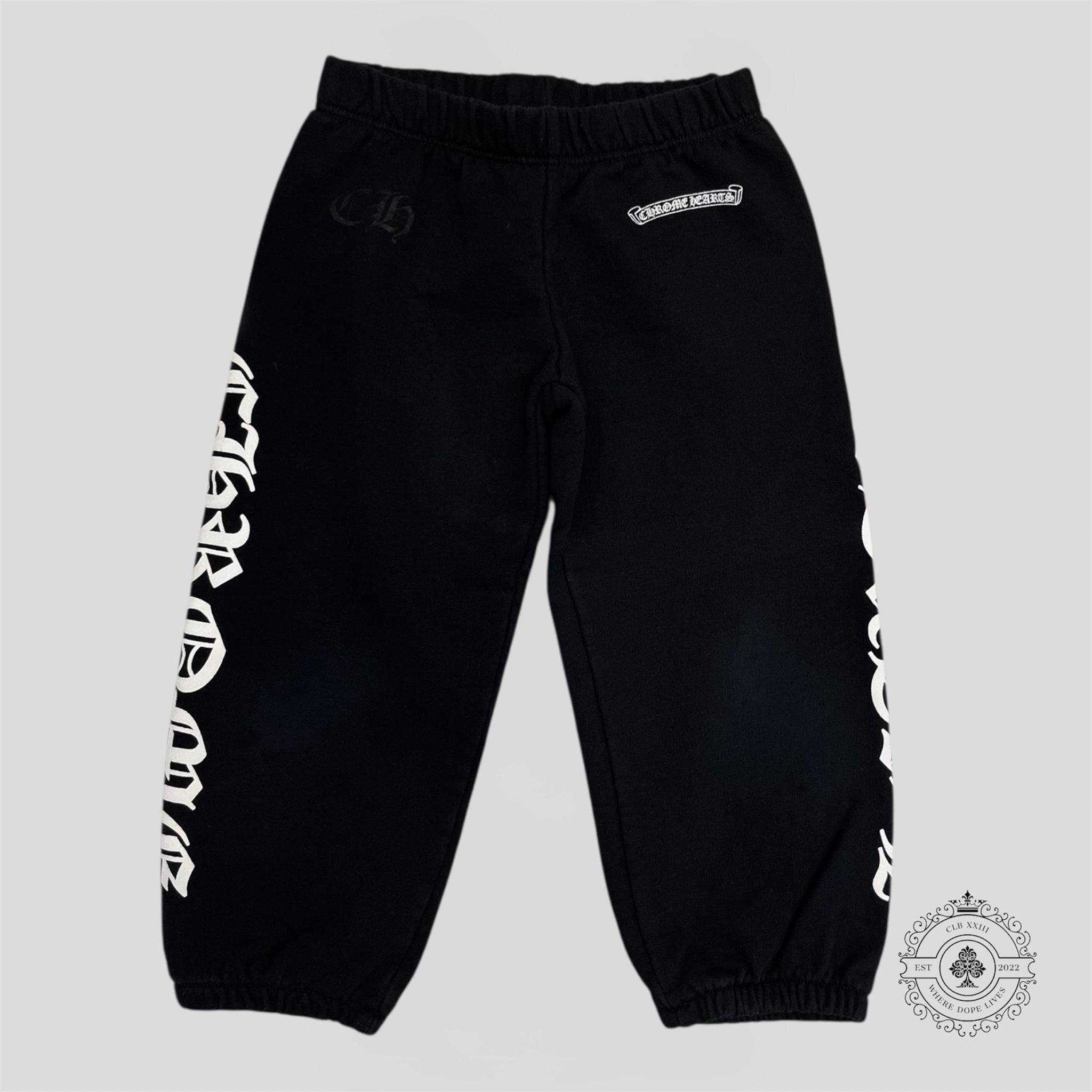 Chrome Hearts Scroll Logo Kids Sweatpants in Black/White