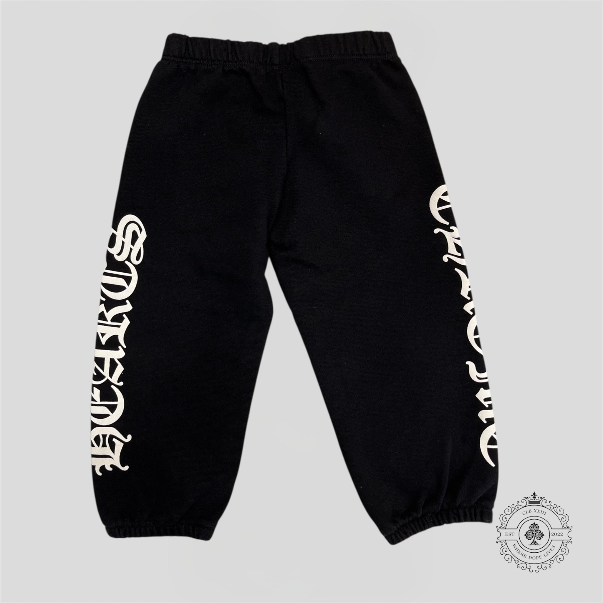 Chrome Hearts Scroll Logo Kids Sweatpants in Black/White