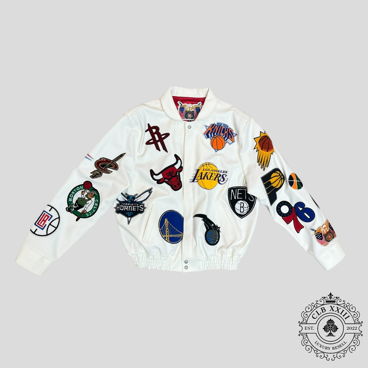 Jeff Hamilton NBA Collage Leather Jacket in White