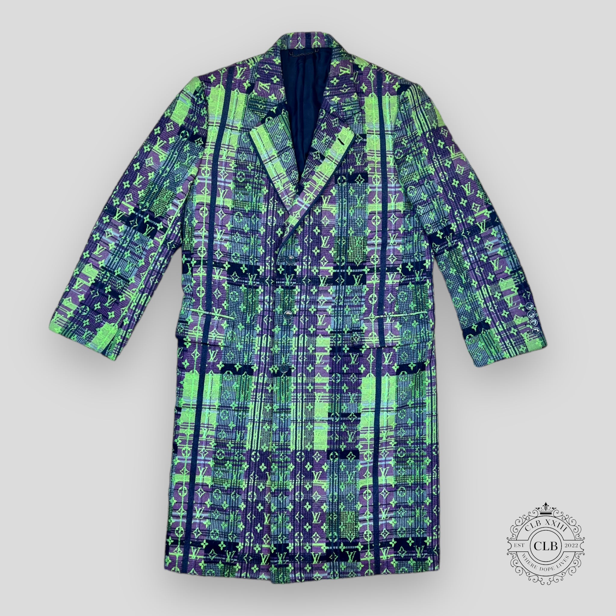 LOUIS VUITTON WOOL OVERCOAT - PURPLE/GREEN