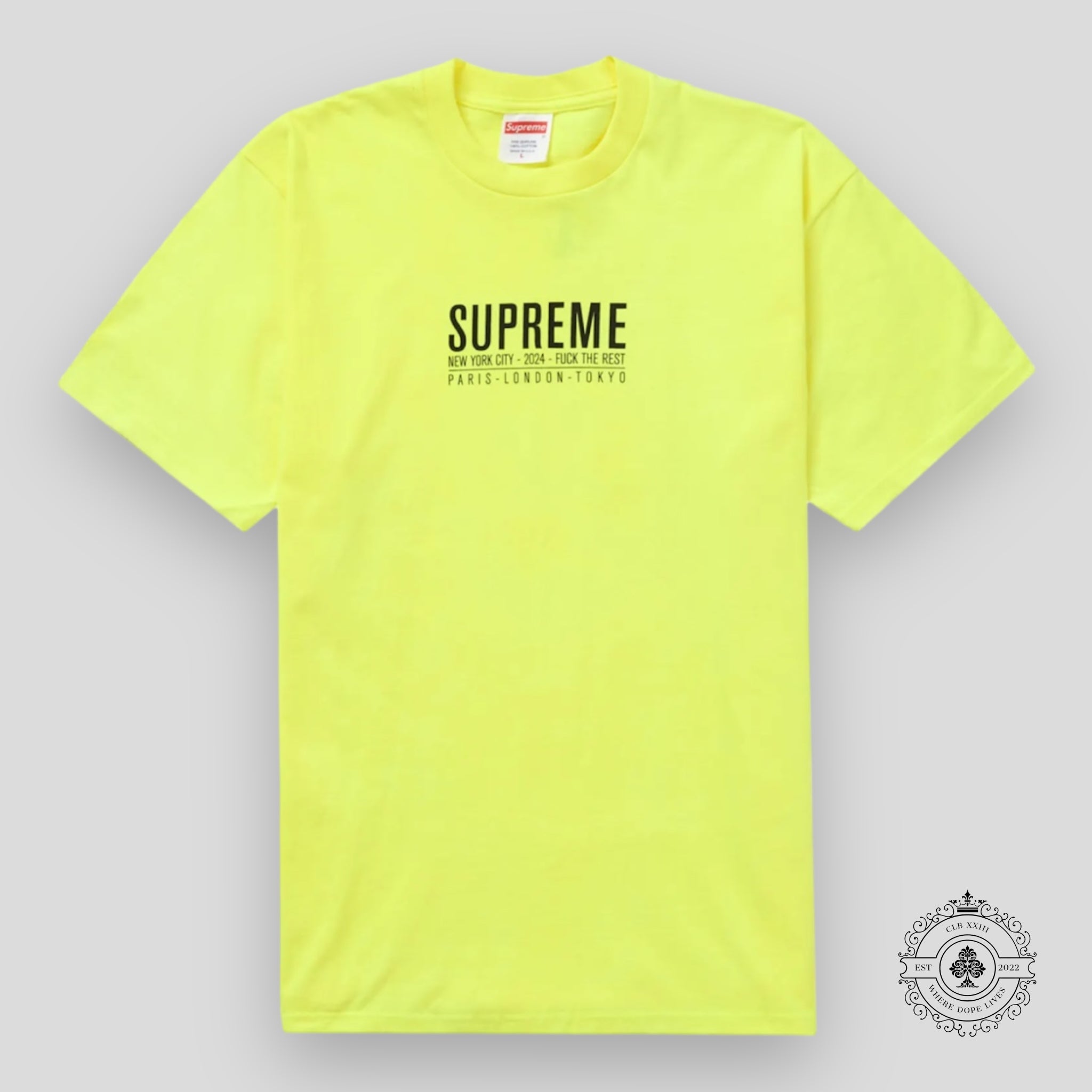 Supreme Paris Tee in Fluorescent Yellow