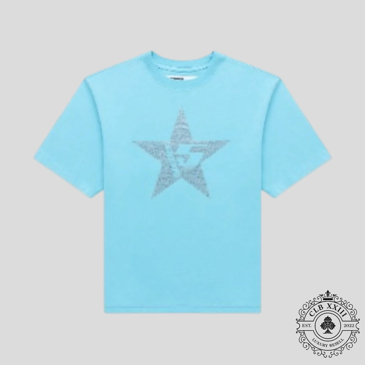 Sp5der Big 5 Star Rhinestone Tee in Light Blue
