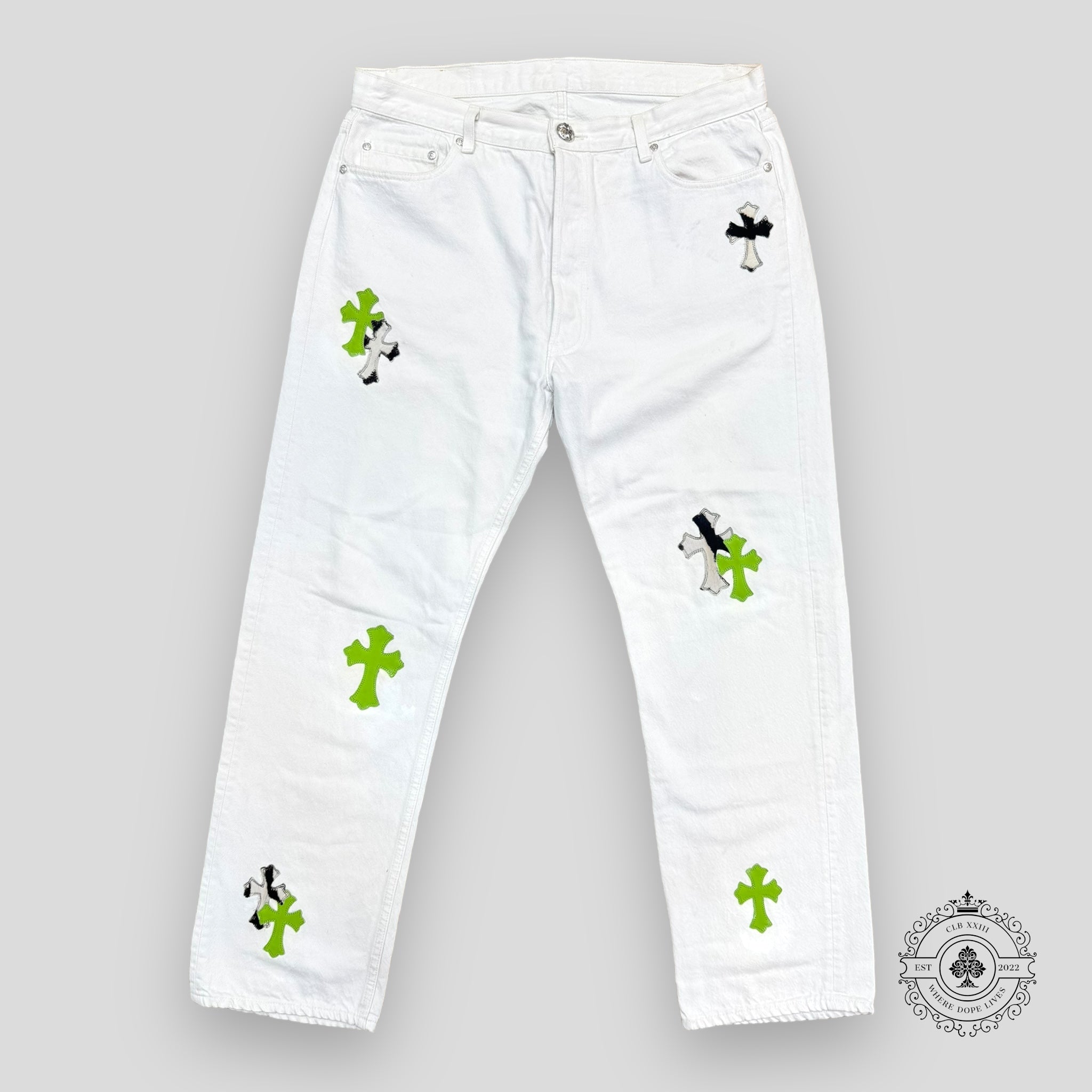 Chrome Hearts Zebra / Green Cross Patch Jeans