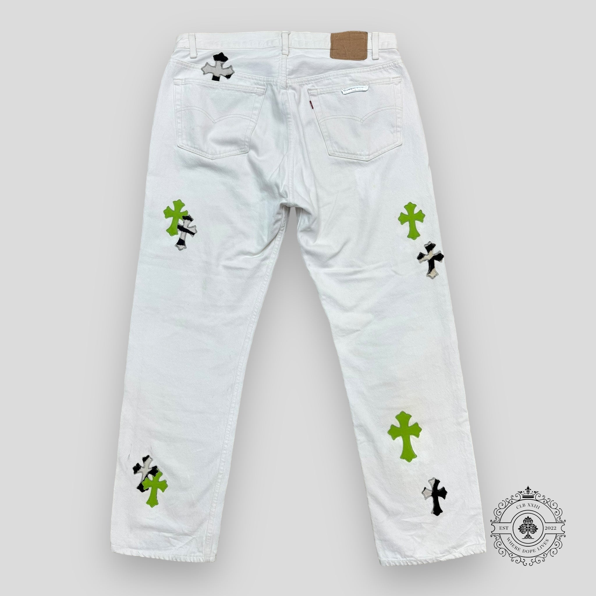 Chrome Hearts Zebra / Green Cross Patch Jeans