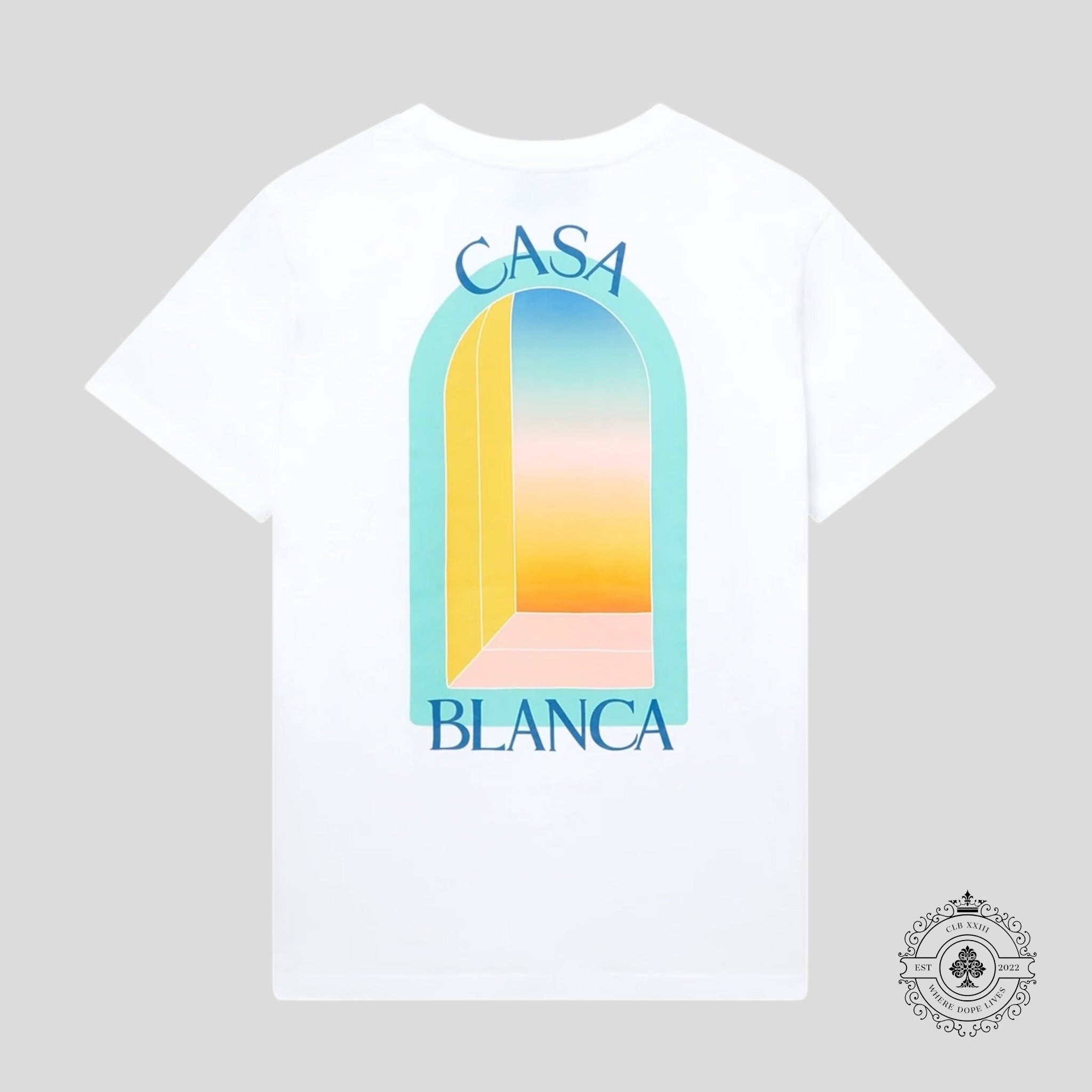 Casablanca Gradient Arch Logo Tee in White & Teal