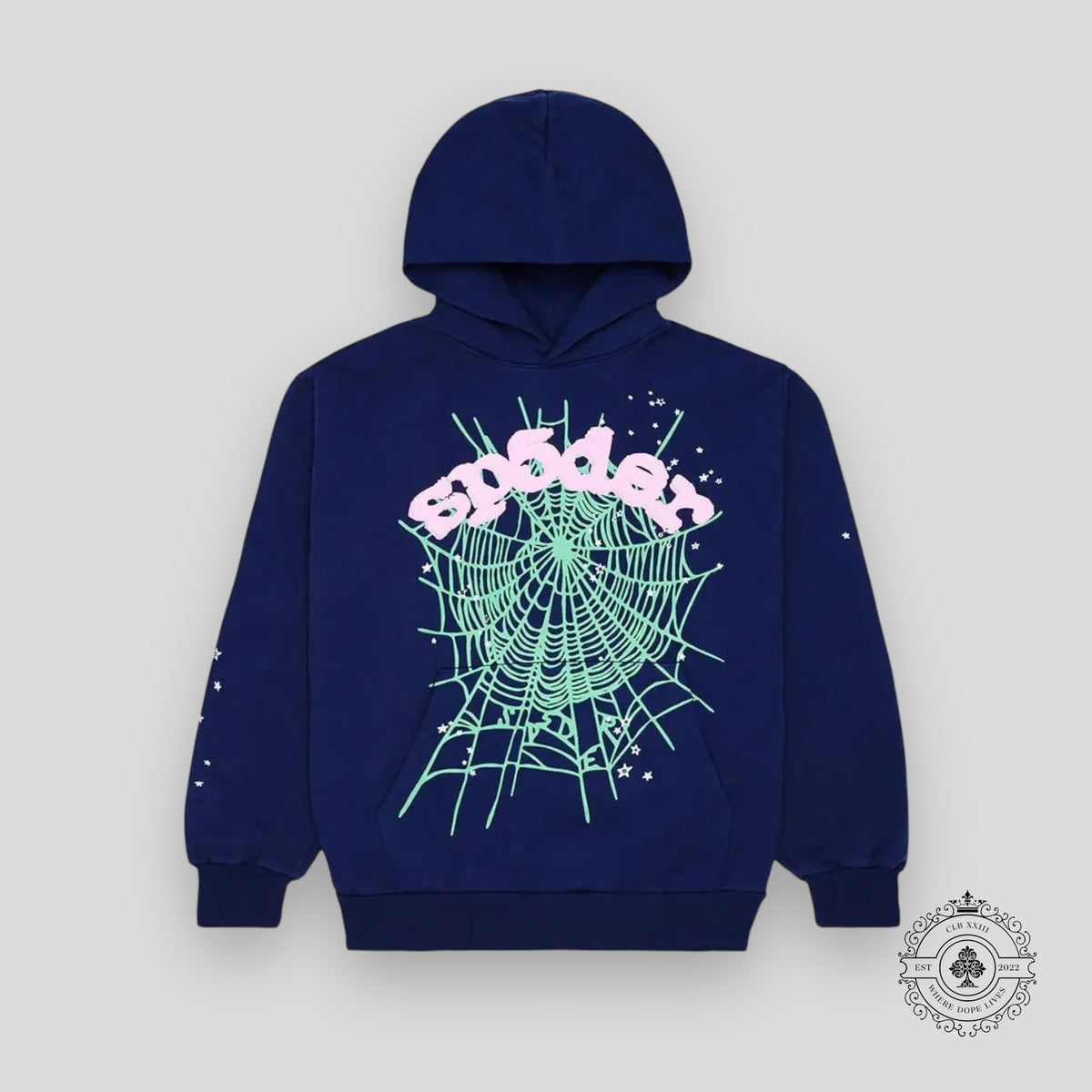Sp5der OG Web Hoodie in Navy/Pink