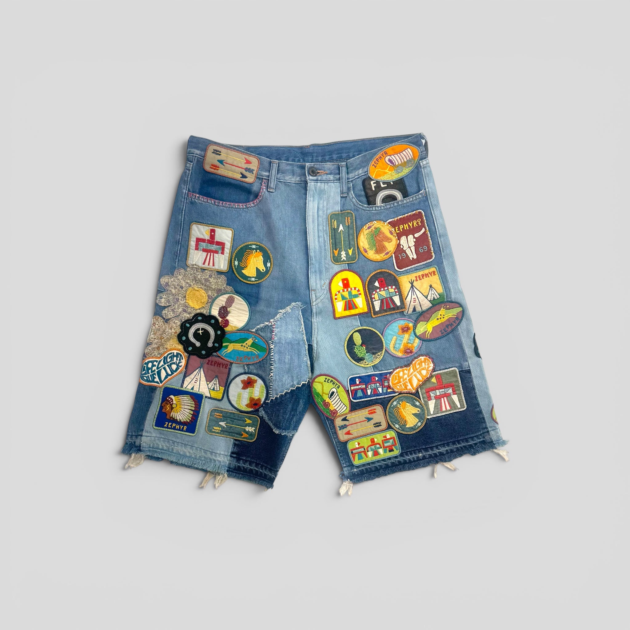Kapital Zephyros Insane Remake Denim Shorts