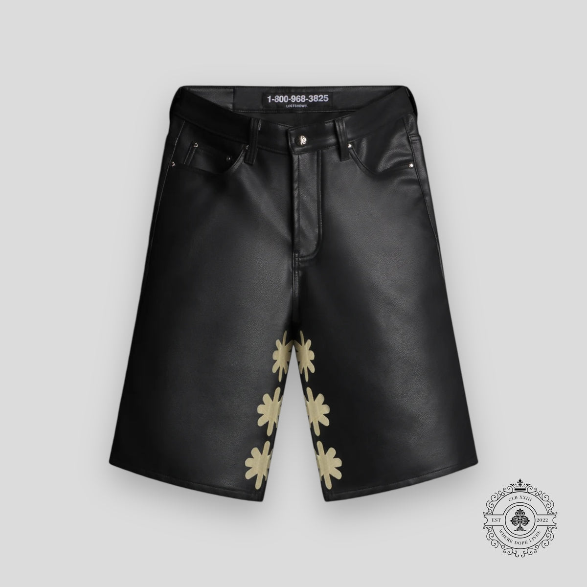 Lostshdws Leather Shorts in Black / Bone