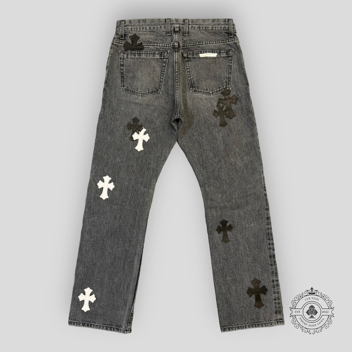 Chrome Hearts Fleur Knee Jeans in Black/White