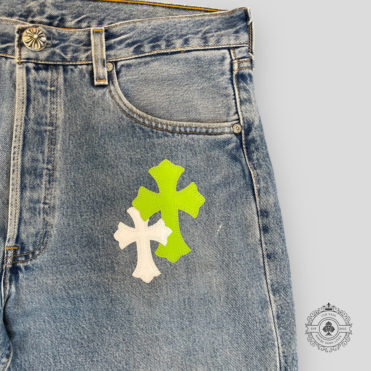 Chrome Hearts Cross Patch Jeans Green/White