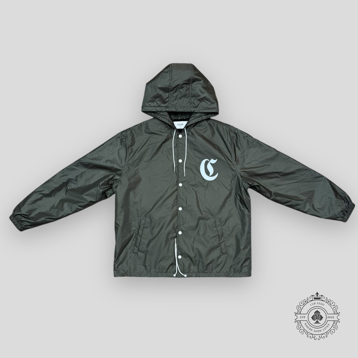 Celine Logo Print Nylon Jacket in Green