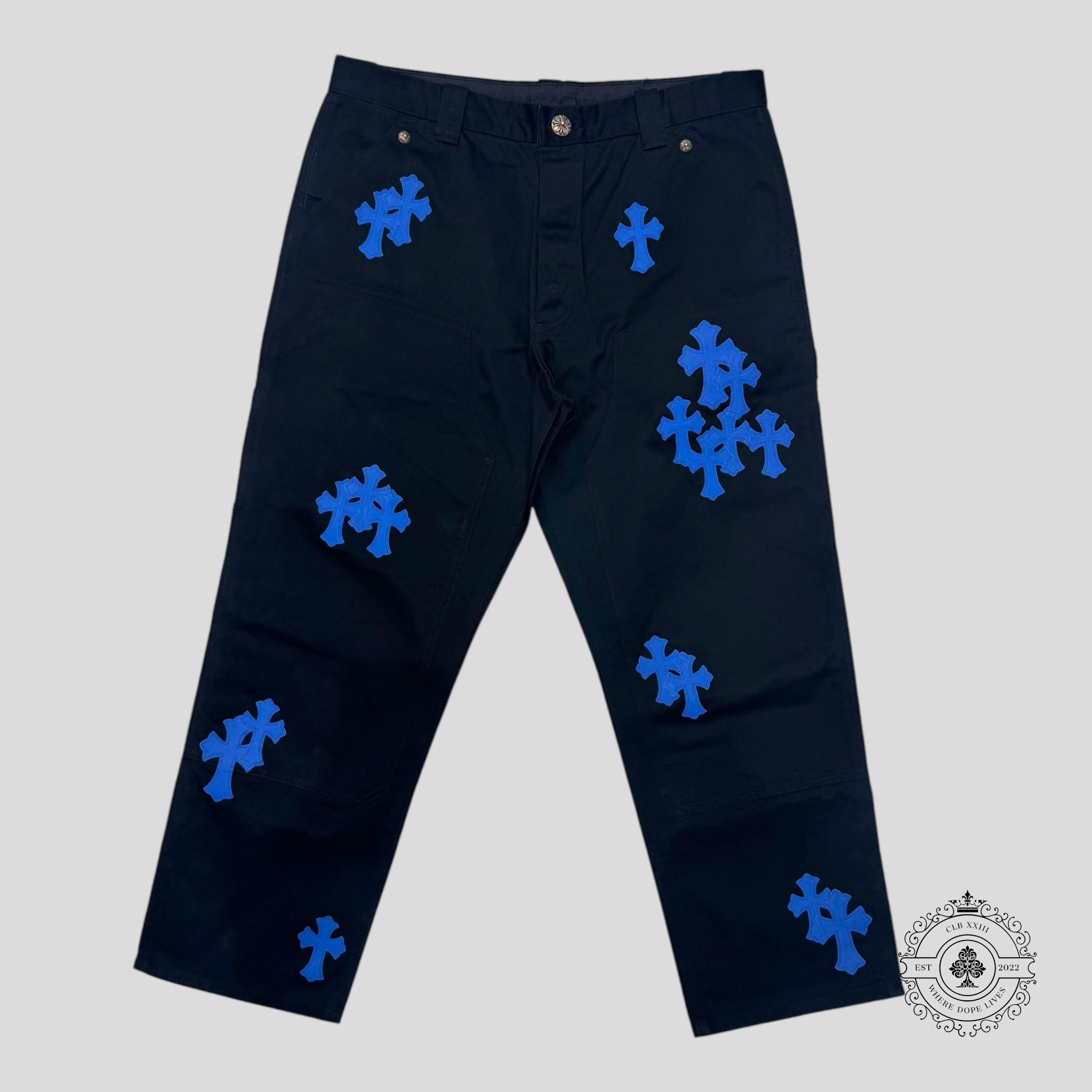 Chrome Hearts Double Knee Carpenter Pants in Black Blue