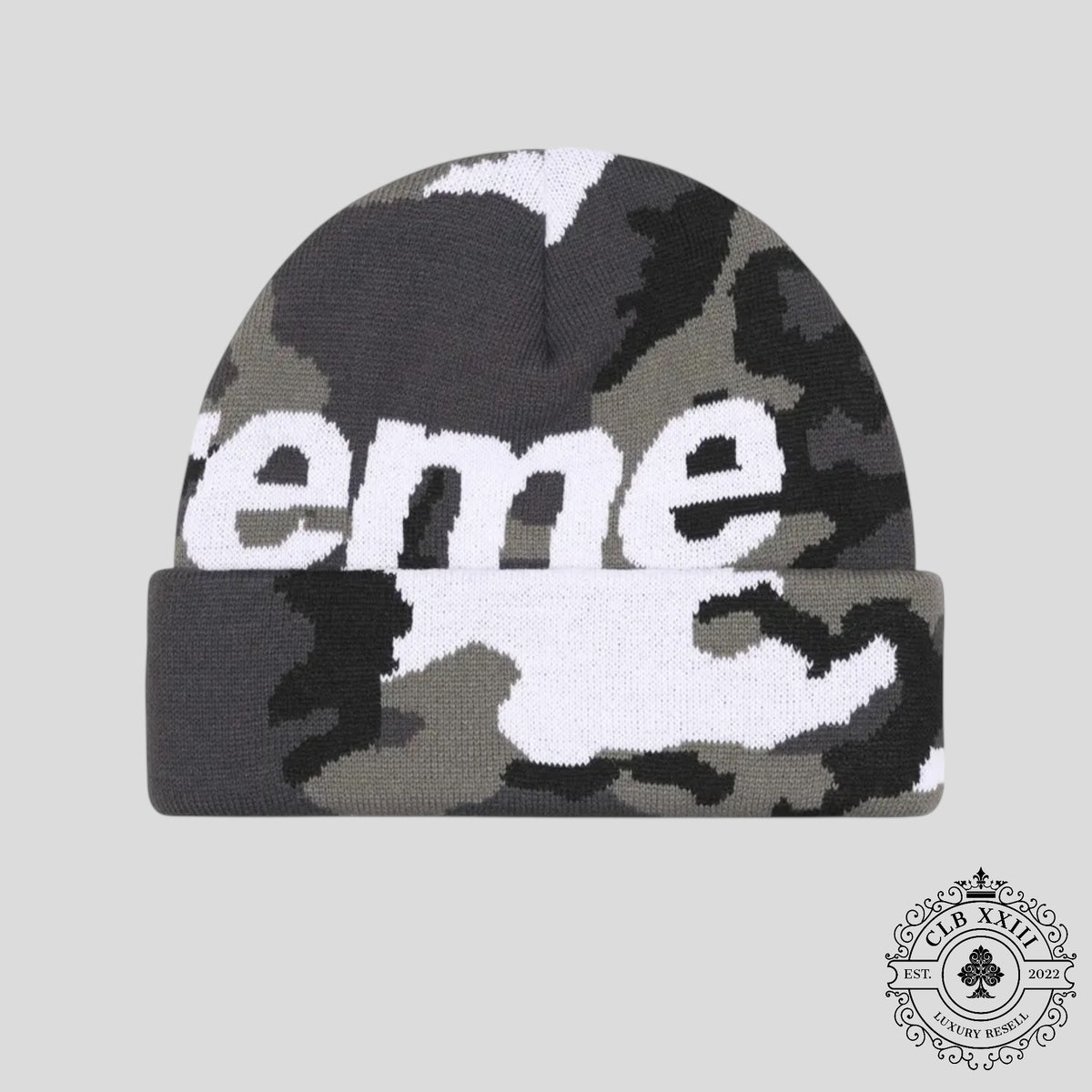 Supreme Camo Big Logo Beanie Snow Camo