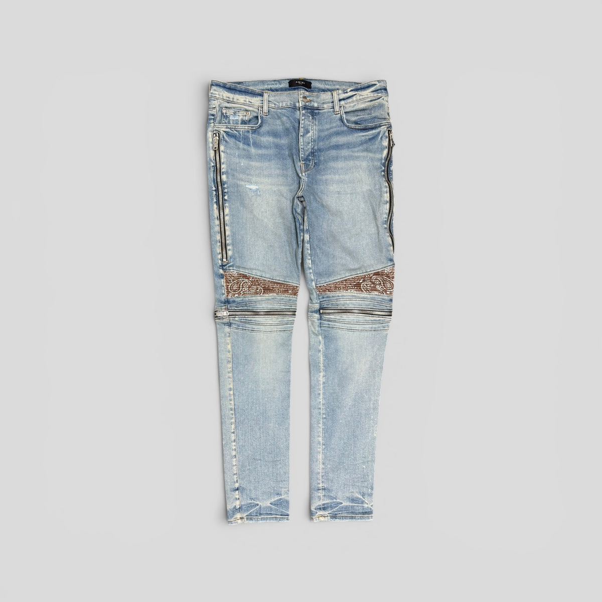 Amiri MX2 Brown Bandana Jeans in Clay Indigo