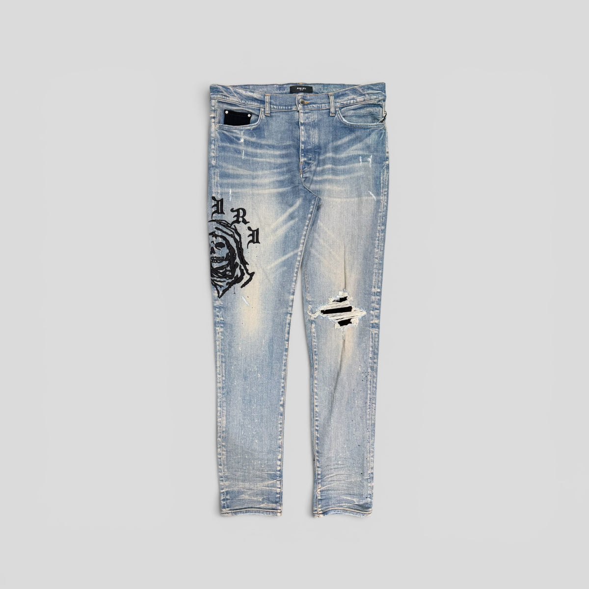 Amiri X Wes Lang Reaper Logo Jeans in Clay Indigo