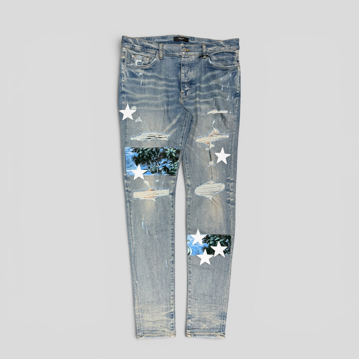 Amiri Hawaiian Star Art Patch Jeans in Clay Indigo