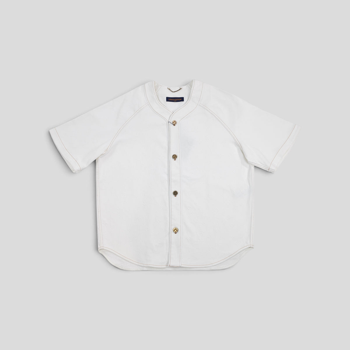 Louis Vuitton Embossed Monogram Baseball Denim Shirt in White