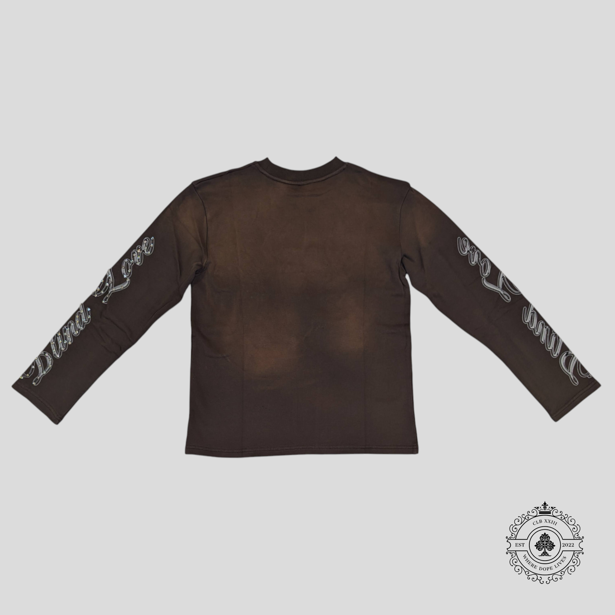 Blind Love Artistic Trafficking Rhinestone Crewneck in Brown