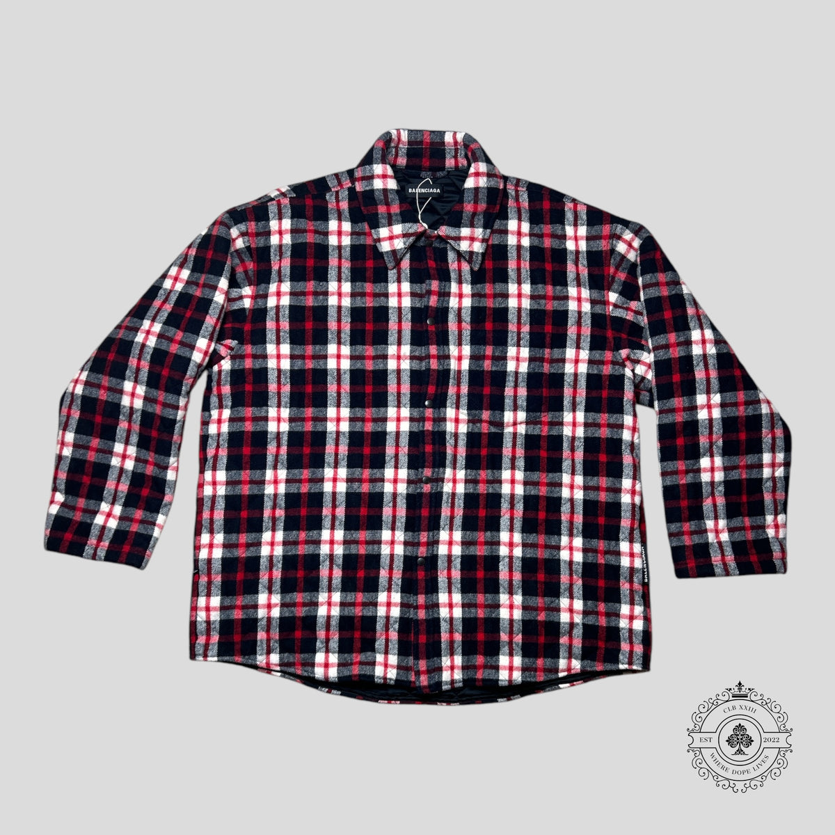 Balenciaga Plaid Quilted Jacket in Black/Red/White