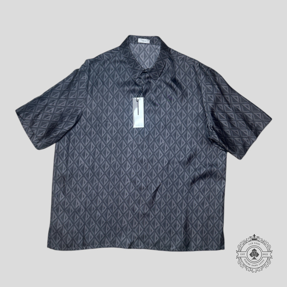 Dior CD Icon Silk Button Up Bowling Shirt in Grey