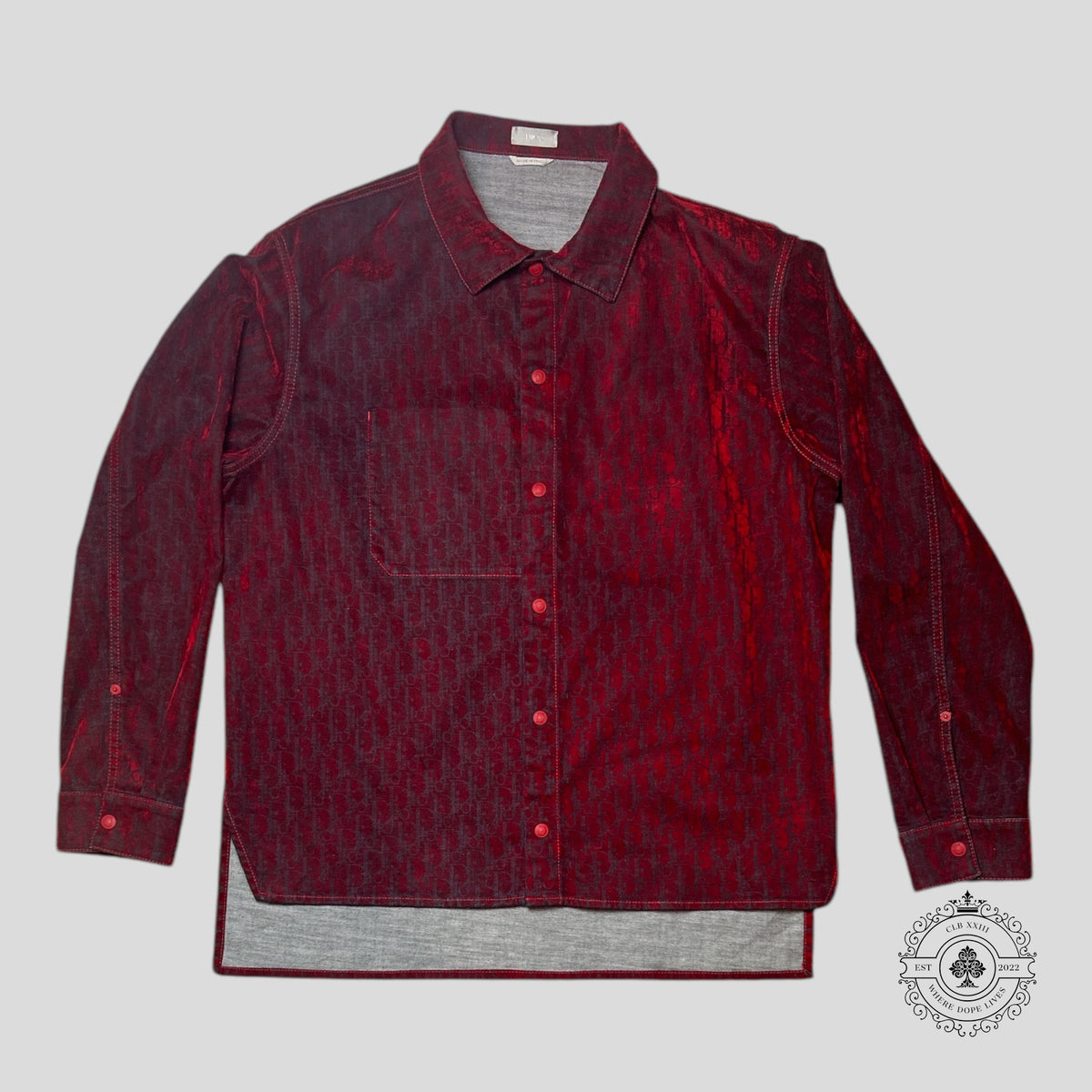 Dior X Otani Workshop Oblique Button Up Denim Shirt in Red
