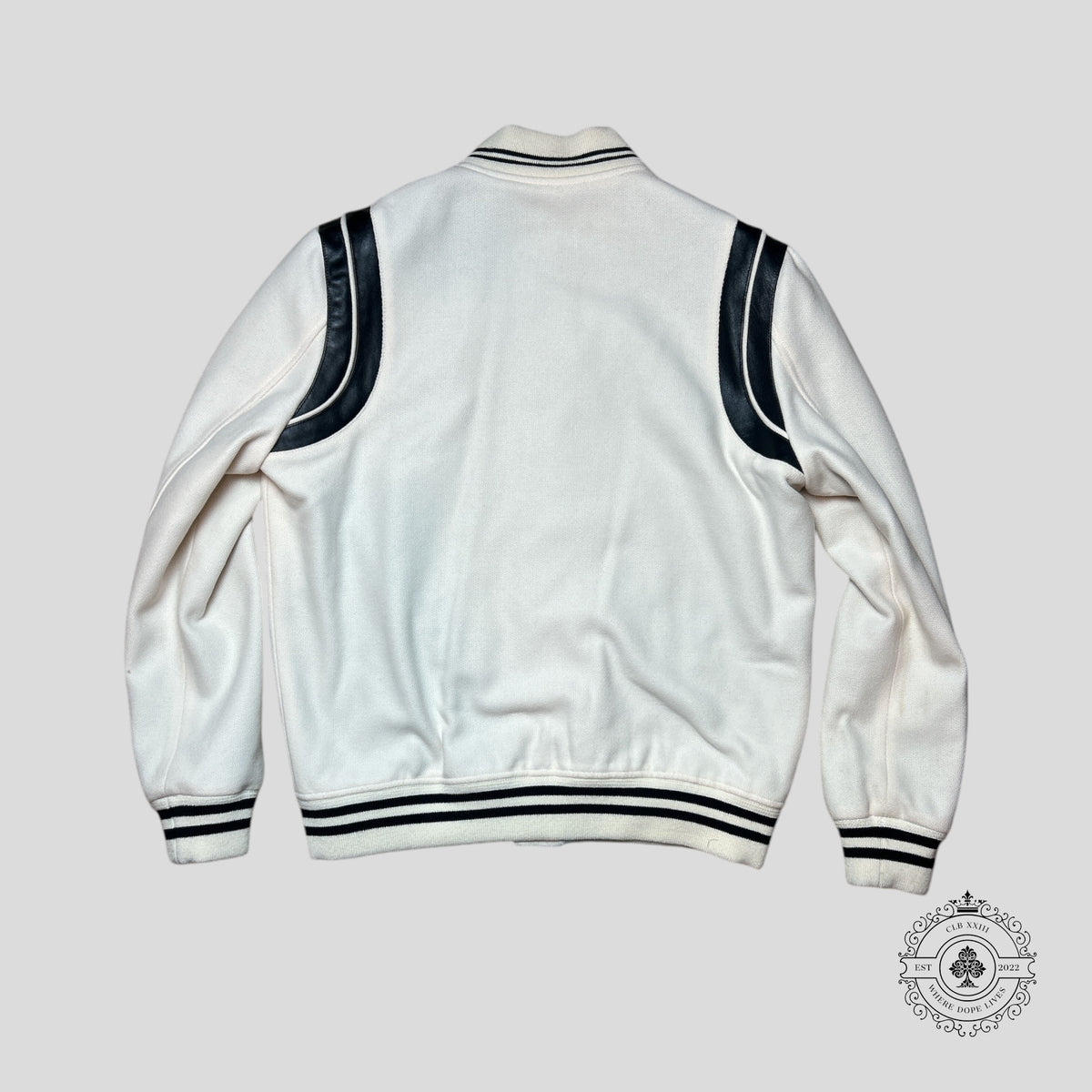 Saint Laurent Varsity Teddy Jacket in White/Black