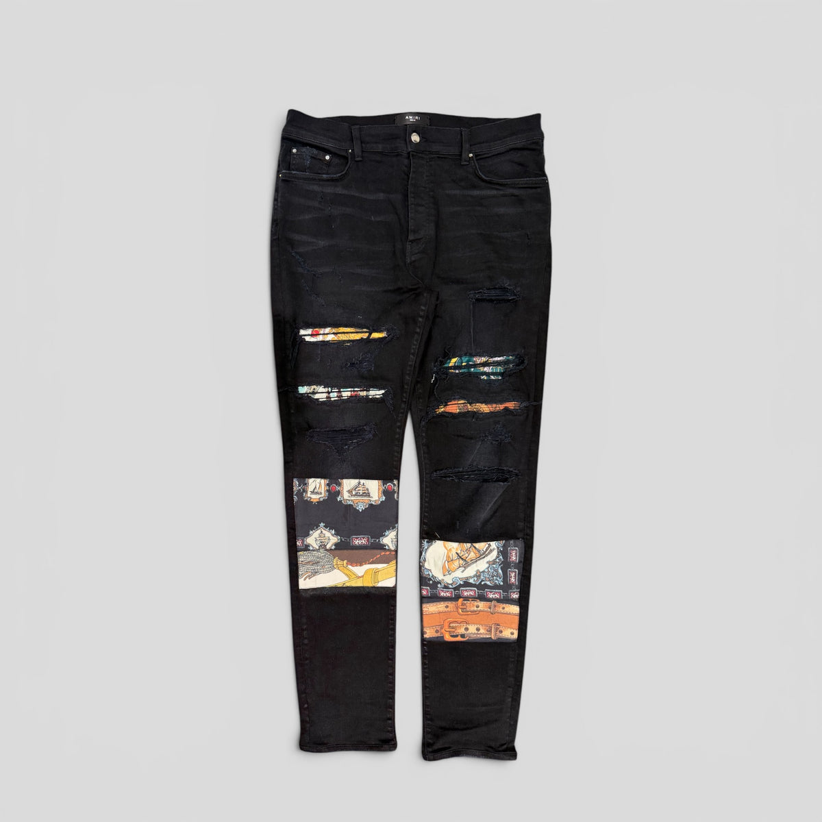 Amiri Scarves Patch Jeans in Black