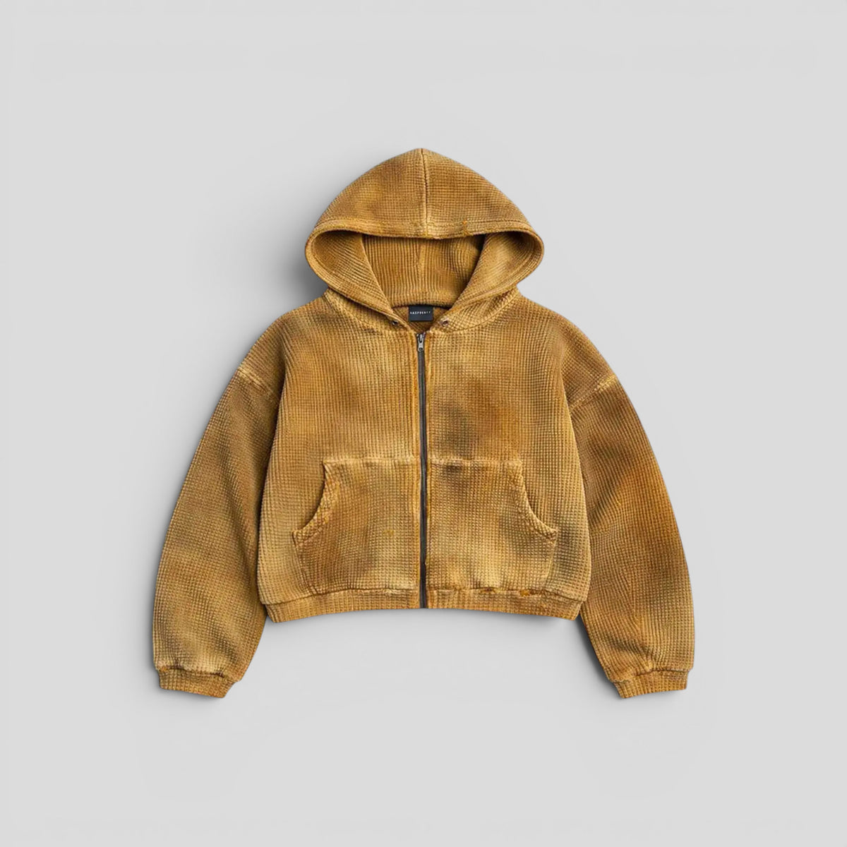 GV Gallery Waffle Thermal Zip Up Hoodie in Brown