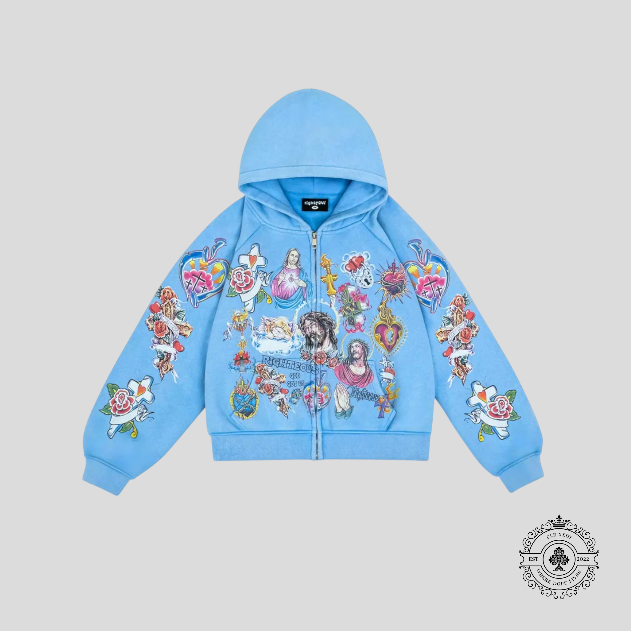 Righteous Risen King Cropped Zip Up in Blue