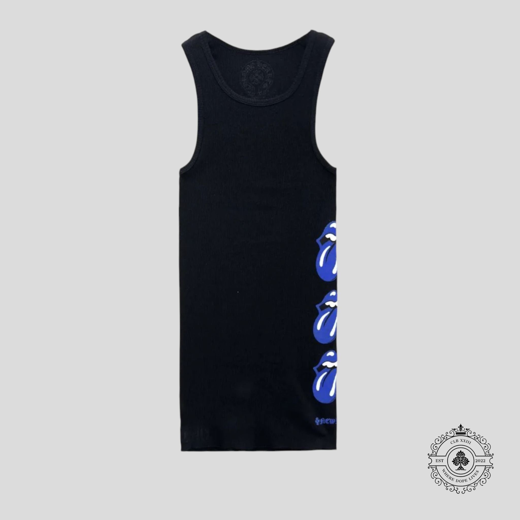 Chrome Hearts Scroll Logo Rolling Stone Tank Top in Black/Blue