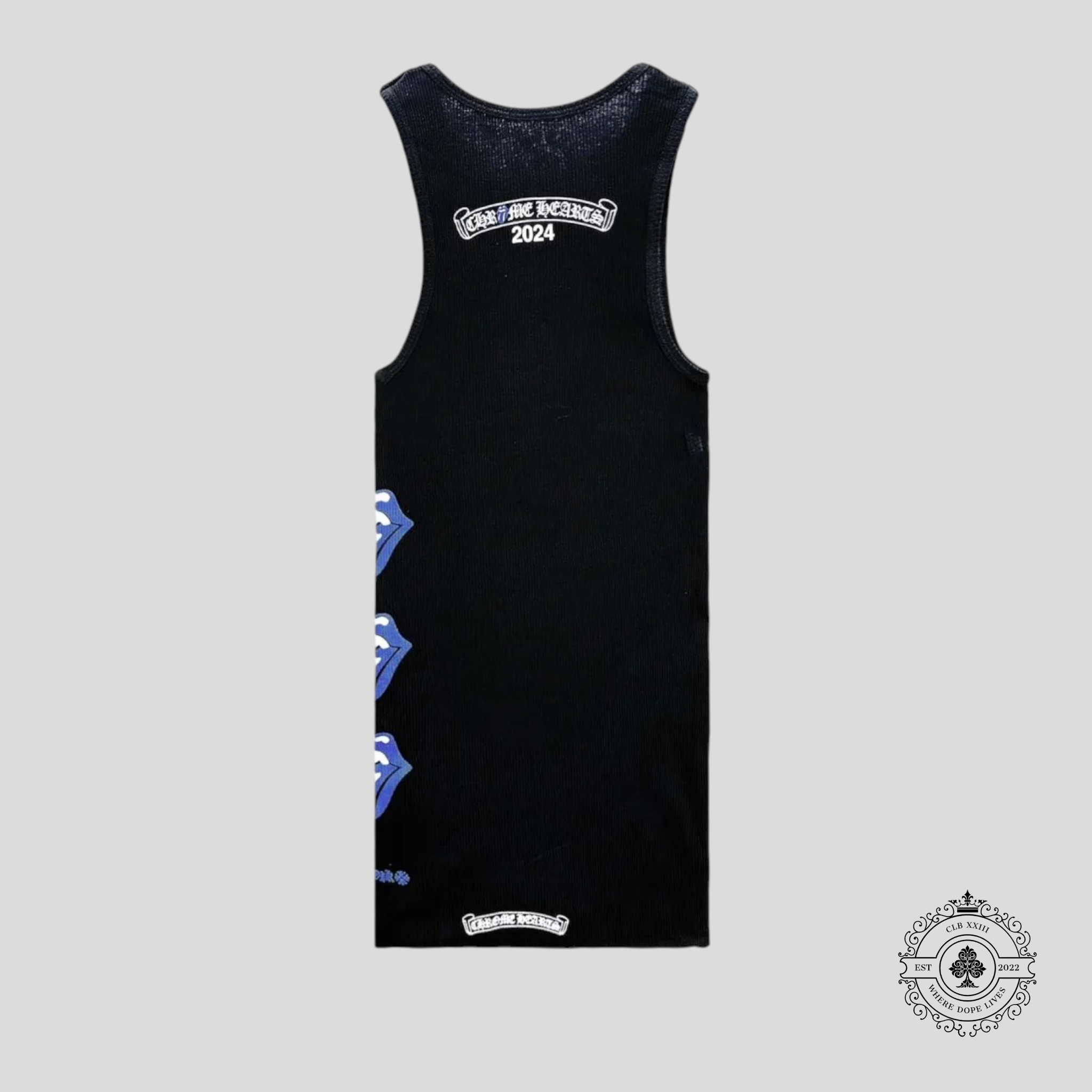 Chrome Hearts Scroll Logo Rolling Stone Tank Top in Black/Blue